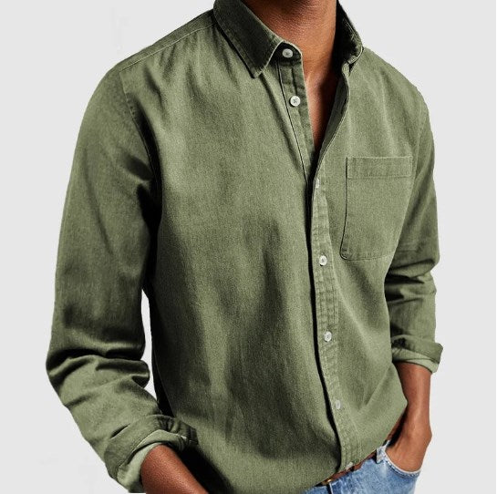 Heren casual regular fit overhemd in blauw katoen, ideaal voor een comfortabele en veelzijdige look.