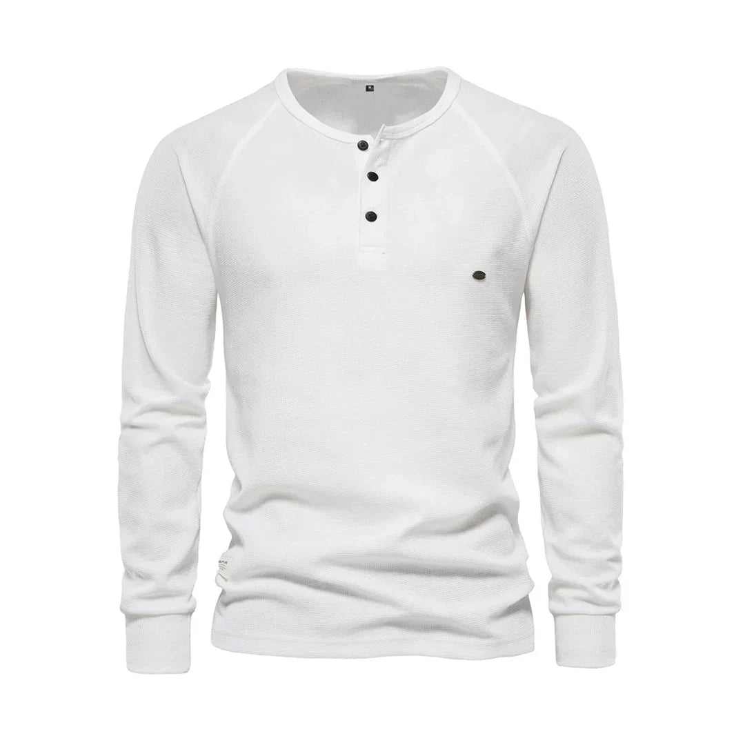 Nieuw wit heren casual shirt met lange mouwen en ronde hals van katoen