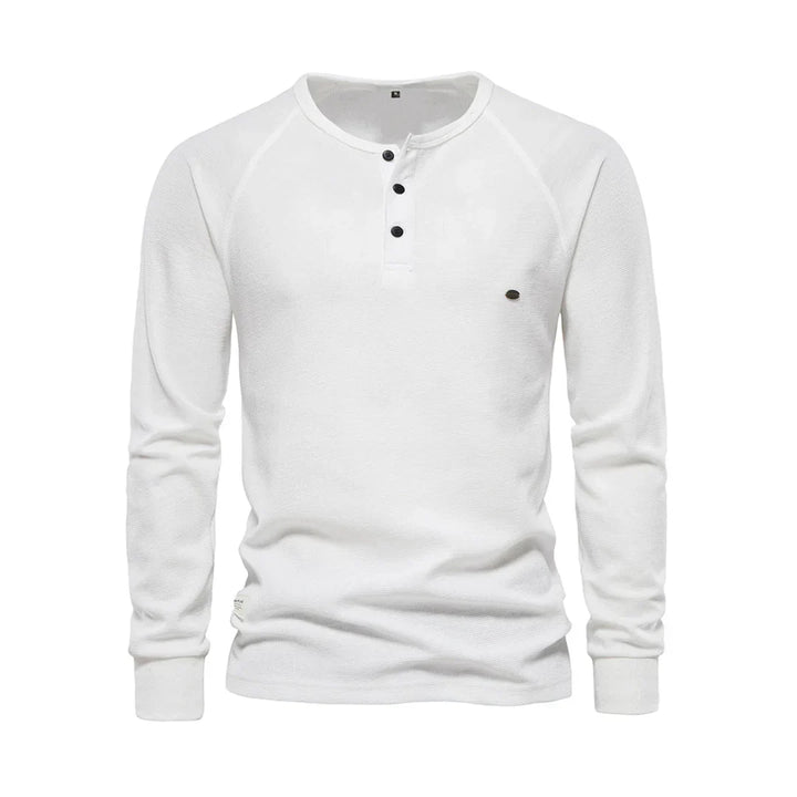Nieuw wit heren casual shirt met lange mouwen en ronde hals van katoen