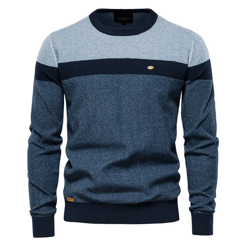 Heren casual trui met ronde hals en stijlvolle kleurblokken, ideaal voor herfst en winter.