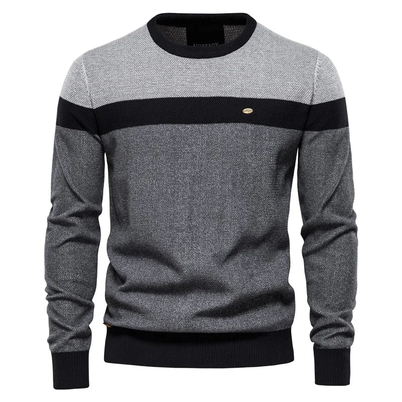 Warme heren winter trui, casual stijl met ronde hals en trendy kleurblokken voor dagelijks gebruik.