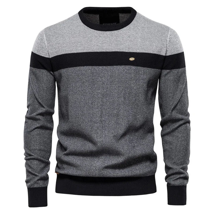 Warme heren winter trui, casual stijl met ronde hals en trendy kleurblokken voor dagelijks gebruik.