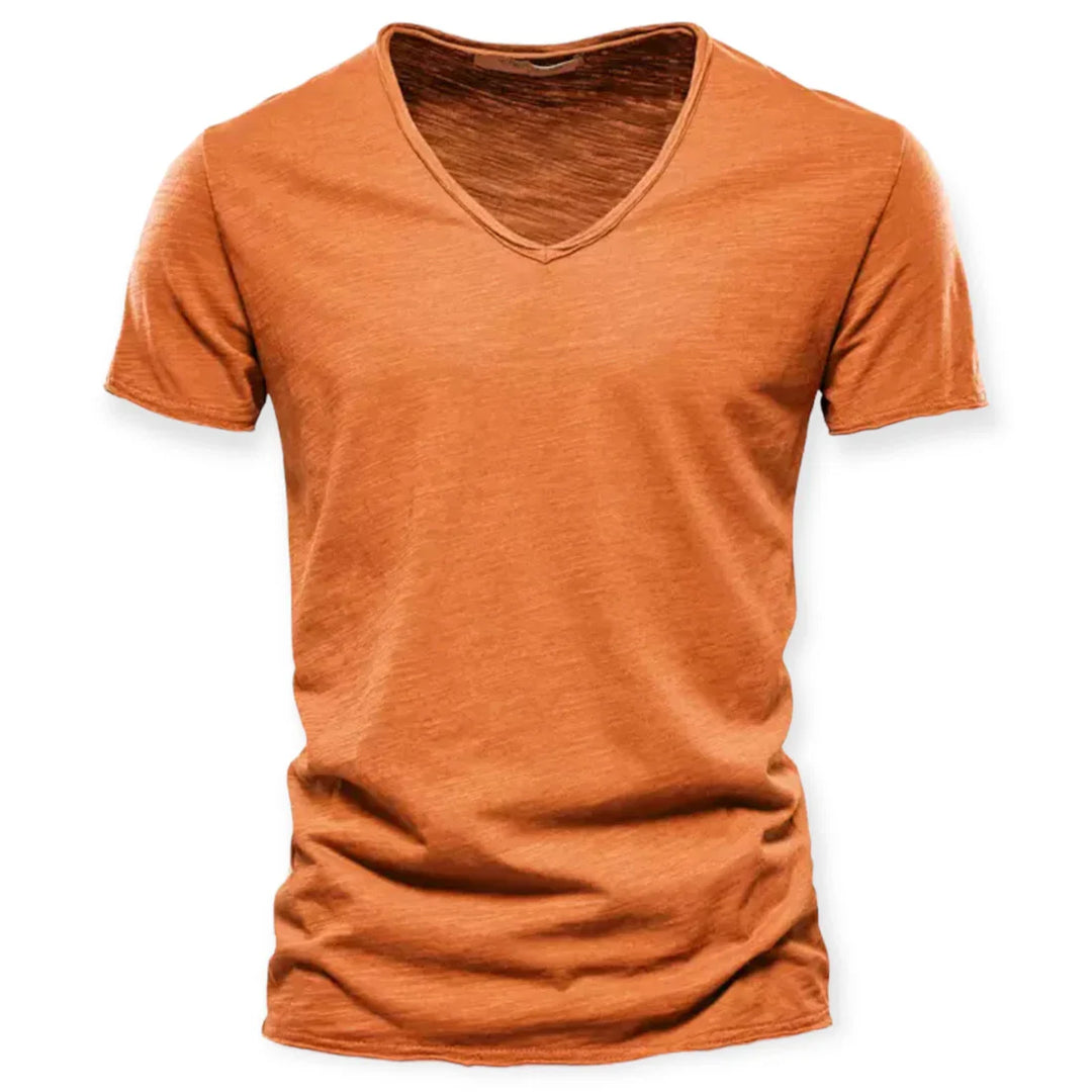 Heren v-hals T-shirt in zwart, veelzijdig en comfortabel voor diverse casual gelegenheden.