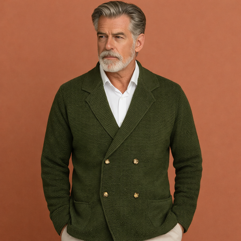 Stijlvol herenblazer vest met dubbele knoopsluiting. Perfect voor zakelijk casual of vrije tijd.