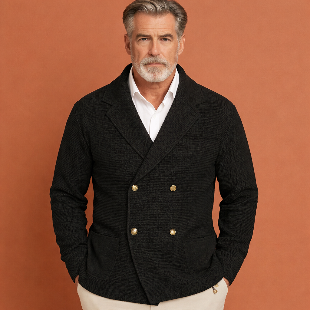 Trendy heren casual vest, type blazer, met dubbele knoopsluiting. Comfortabel voor herfst/winter.