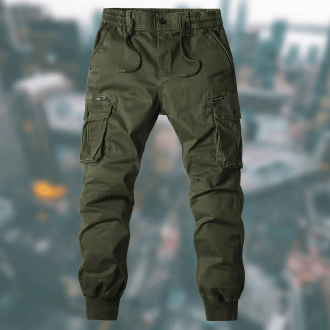 Elastische heren comfort broek, een veelzijdige cargo jogger voor elke dag.