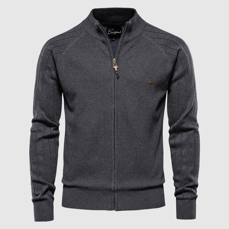 Gedetailleerd shot van de ritssluiting van een heren comfort vest in katoenmix en argyle