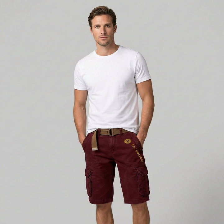 Moderne heren cargo shorts in kaki, geschikt voor lente en zomer, makkelijk te combineren.
