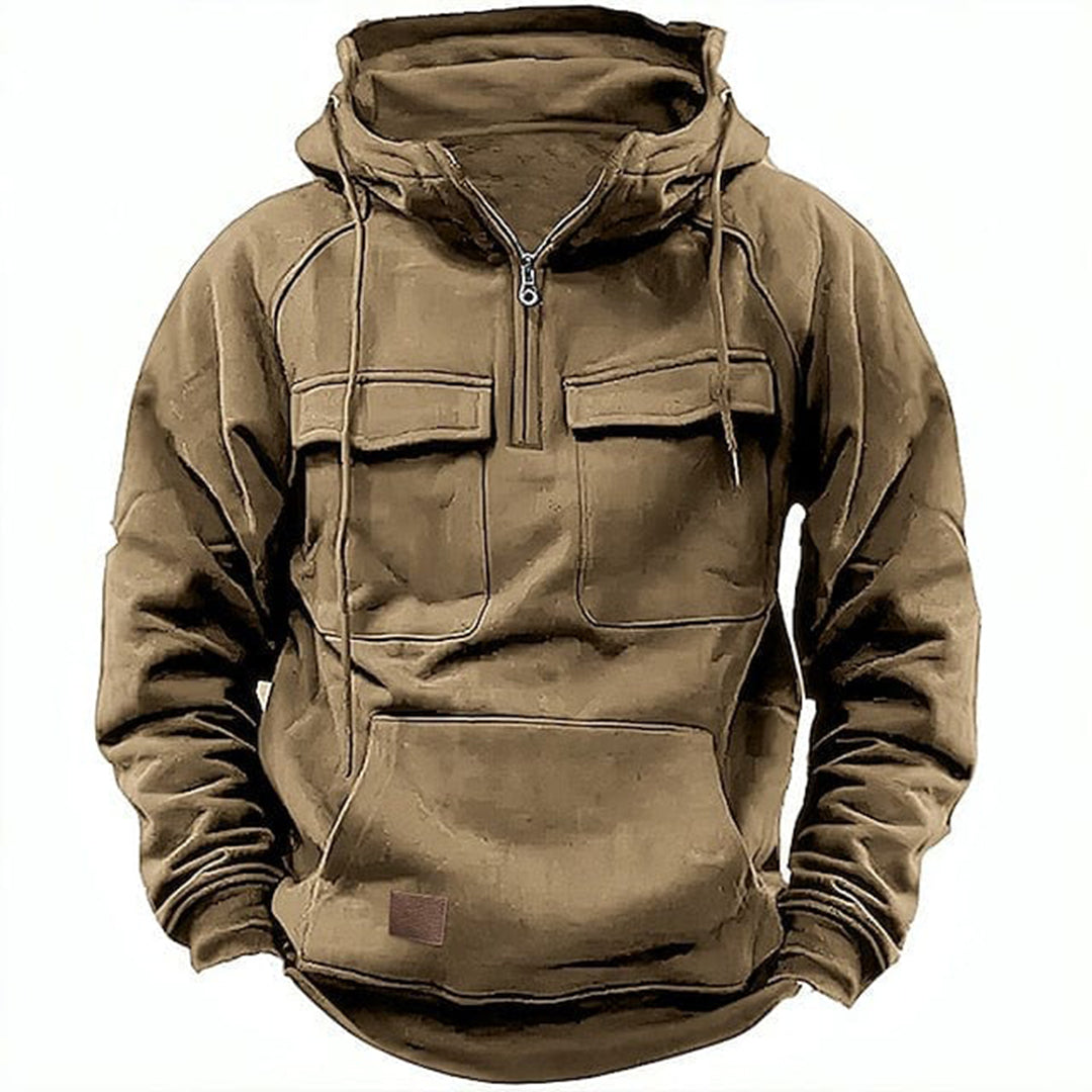 Warme streetwear heren hoodie, casual en comfortabel voor buiten in de winter. Stijlvolle herenkleding look.