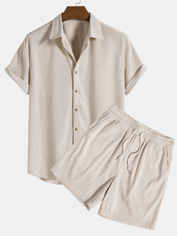 Heren corduroy tweedelige set, stijlvol comfort voor vrije tijd en casual outfits. Perfect voor zomer en herfst.