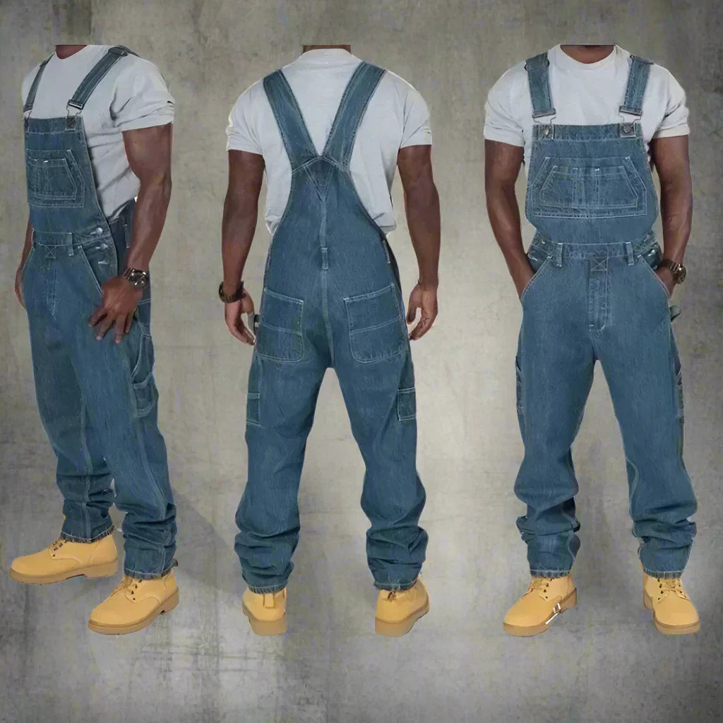 "Heren denim overall met rechte pijpen en moderne details, perfect voor een eigentijdse en comfortabele look."