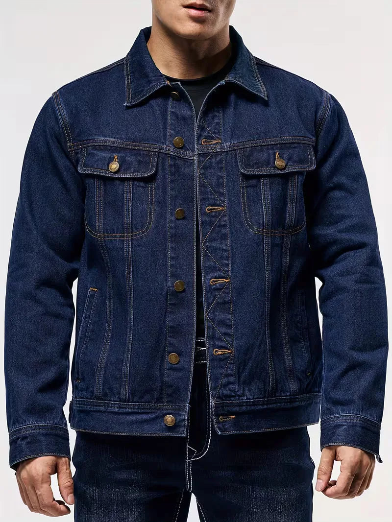 Heren denim spijkerjas, comfortabele regular fit voor casual lente- en herfstlooks.