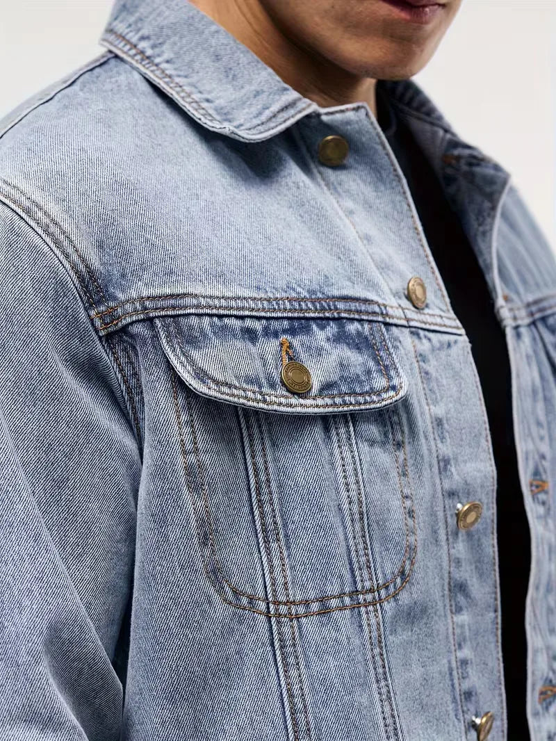 Heren spijkerjas met knoopsluiting, lange mouwen, denim regular fit voor casual stijl.
