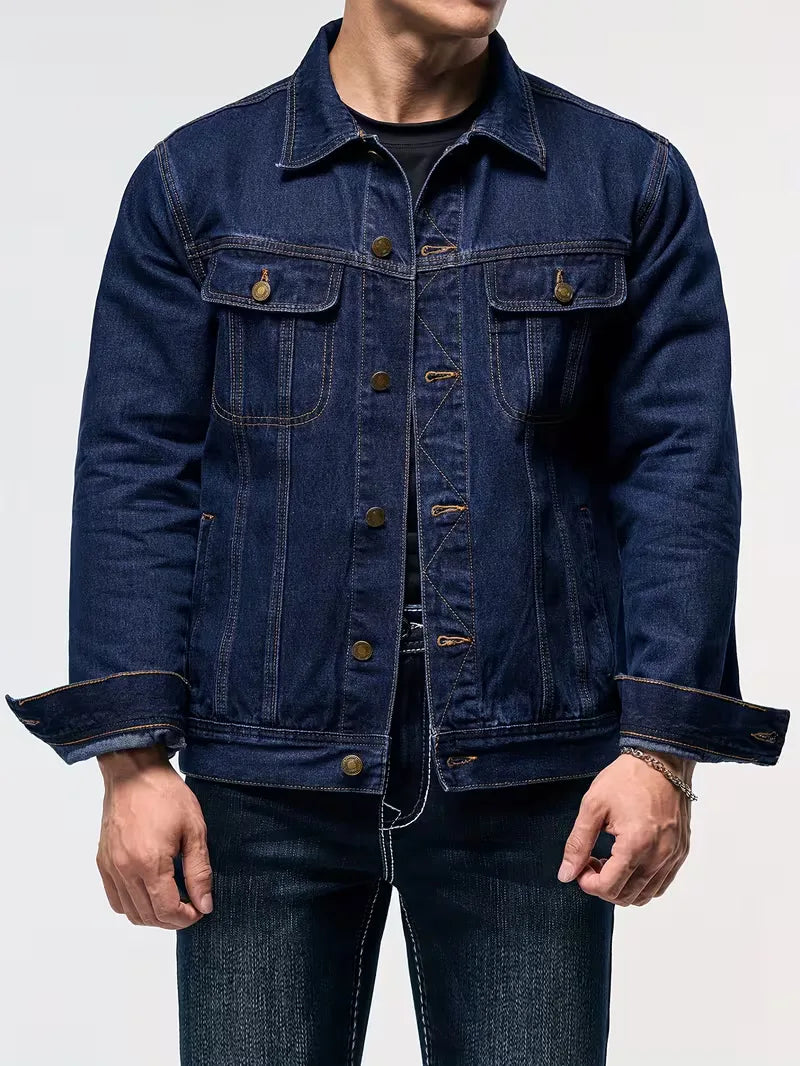 Casual heren spijkerjas, blauwe denim regular fit jas perfect voor lente en herfst.