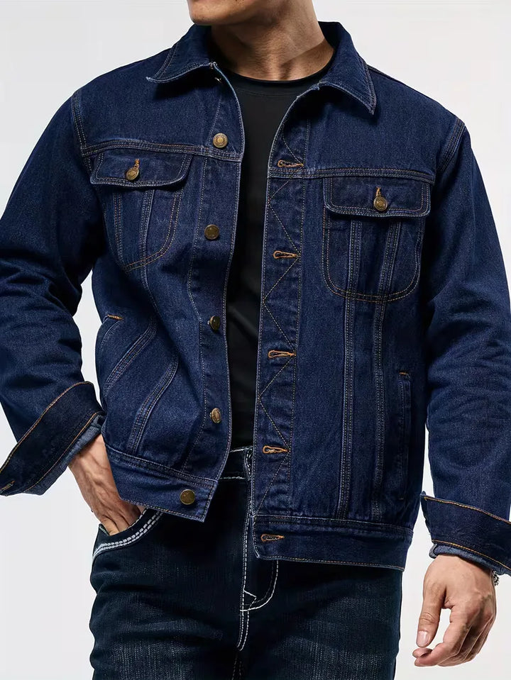 Robuuste heren spijkerjas, tijdloze denim jas met lange mouwen voor streetwear.