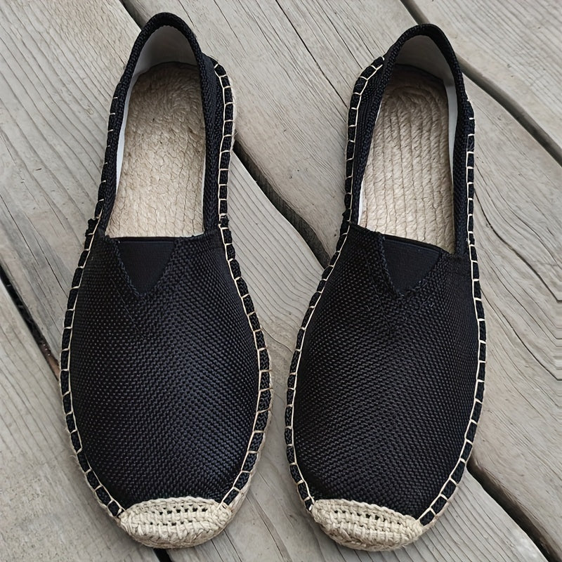 Zwarte heren espadrille loafers, casual zomerschoenen met jutezool look voor optimale lichtgewicht comfort.