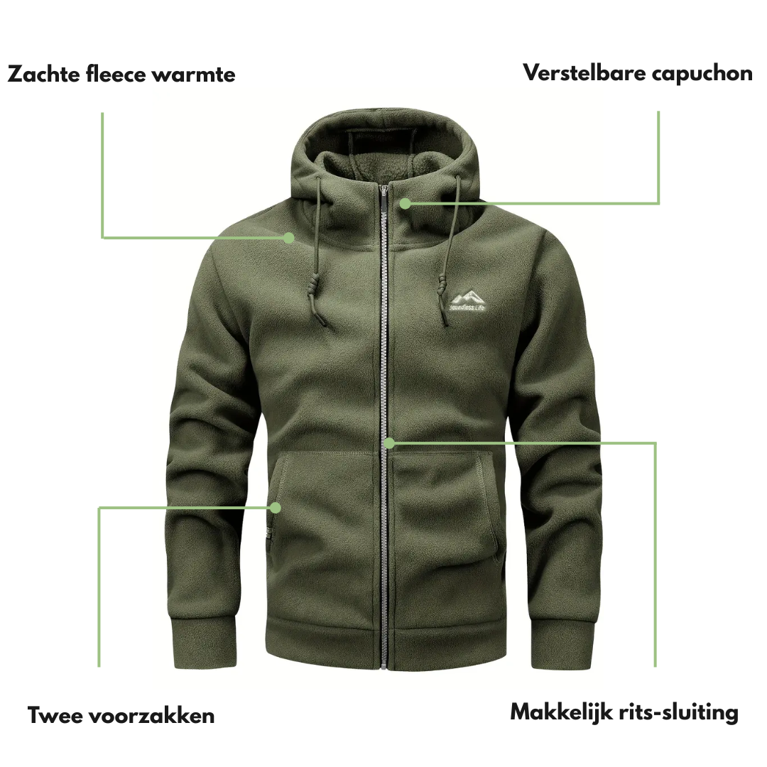 "Heren fleece hoodie: warme, ademende winterjas met polar fleece, verstelbare capuchon en dubbele zakken, ideaal voor outdoor