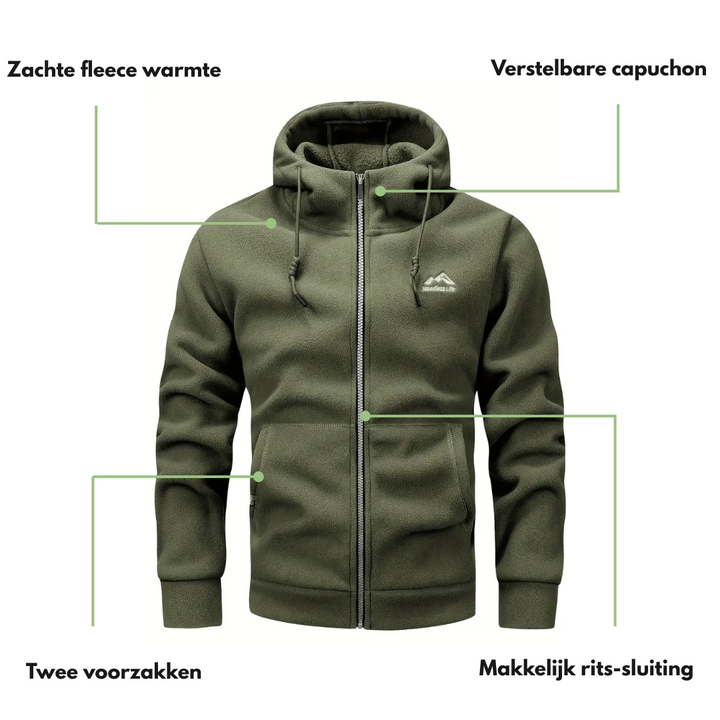 "Heren fleece hoodie: warme, ademende winterjas met polar fleece, verstelbare capuchon en dubbele zakken, ideaal voor outdoor