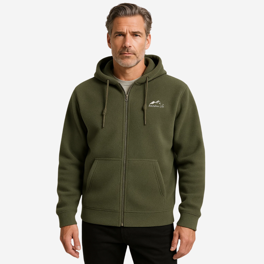 "Heren fleece hoodie: warme, ademende winterjas met polar fleece, verstelbare capuchon en dubbele zakken, ideaal voor outdoor
