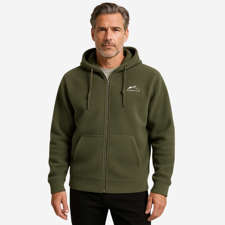 "Heren fleece hoodie: warme, ademende winterjas met polar fleece, verstelbare capuchon en dubbele zakken, ideaal voor outdoor