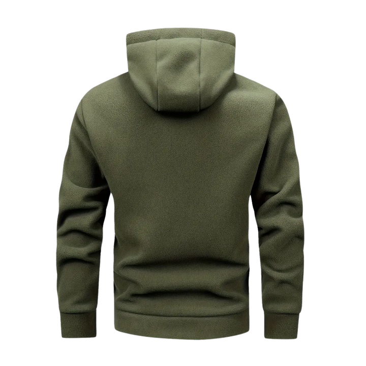 "Heren fleece hoodie: warme, ademende winterjas met polar fleece, verstelbare capuchon en dubbele zakken, ideaal voor outdoor