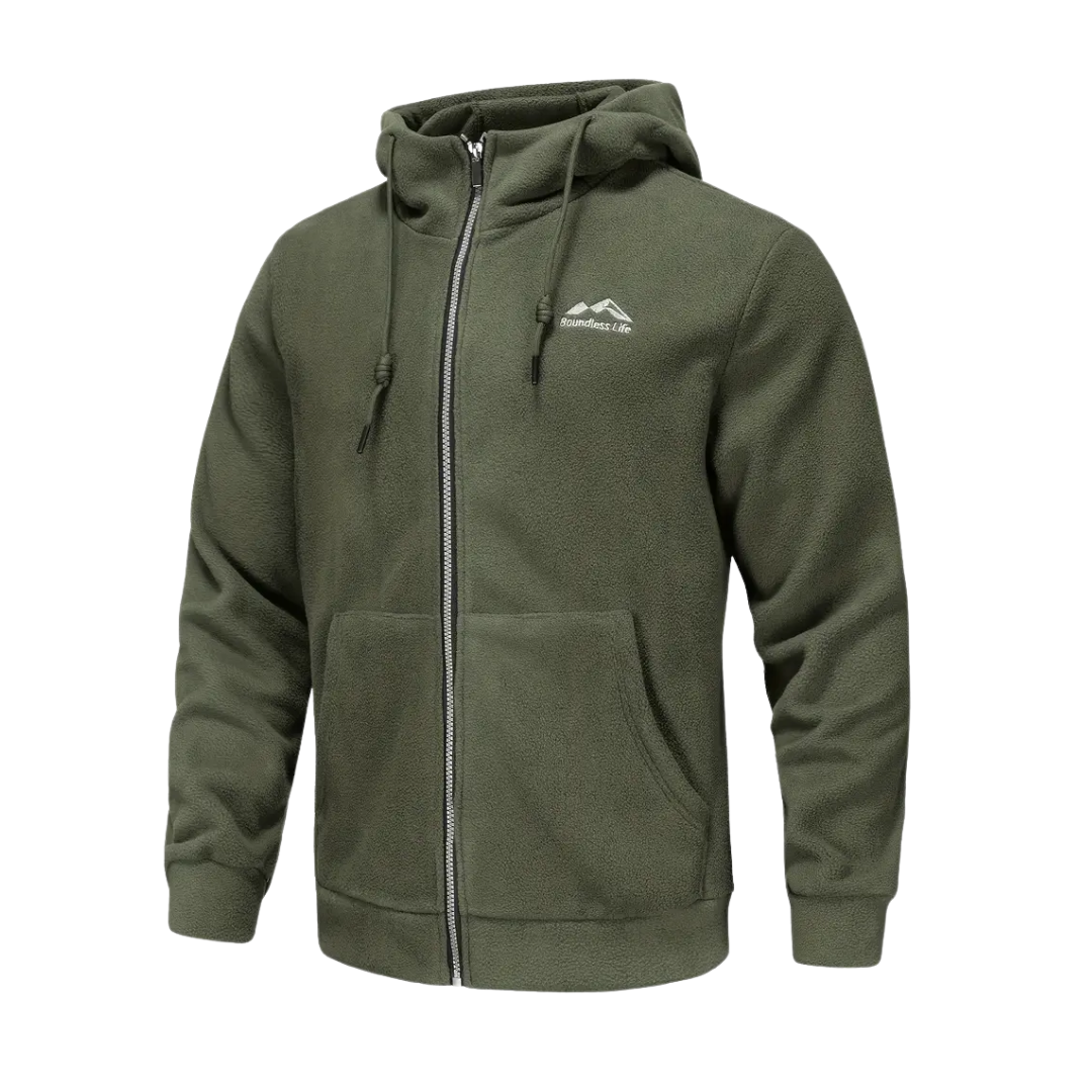 "Heren fleece hoodie: warme, ademende winterjas met polar fleece, verstelbare capuchon en dubbele zakken, ideaal voor outdoor