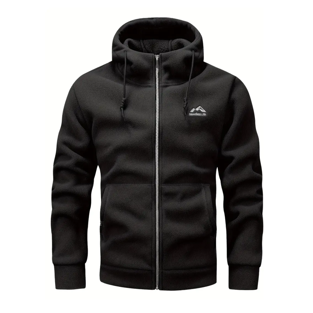 "Heren fleece hoodie: warme, ademende winterjas met polar fleece, verstelbare capuchon en dubbele zakken, ideaal voor outdoor