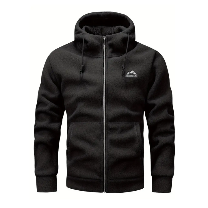 "Heren fleece hoodie: warme, ademende winterjas met polar fleece, verstelbare capuchon en dubbele zakken, ideaal voor outdoor