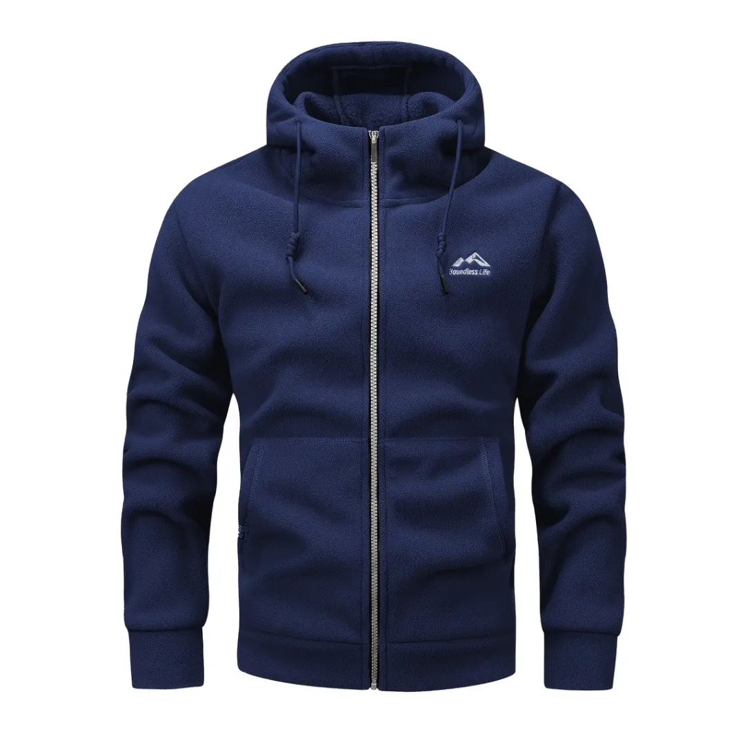 "Heren fleece hoodie: warme, ademende winterjas met polar fleece, verstelbare capuchon en dubbele zakken, ideaal voor outdoor