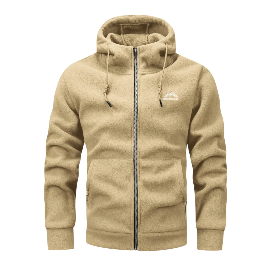 "Heren fleece hoodie: warme, ademende winterjas met polar fleece, verstelbare capuchon en dubbele zakken, ideaal voor outdoor
