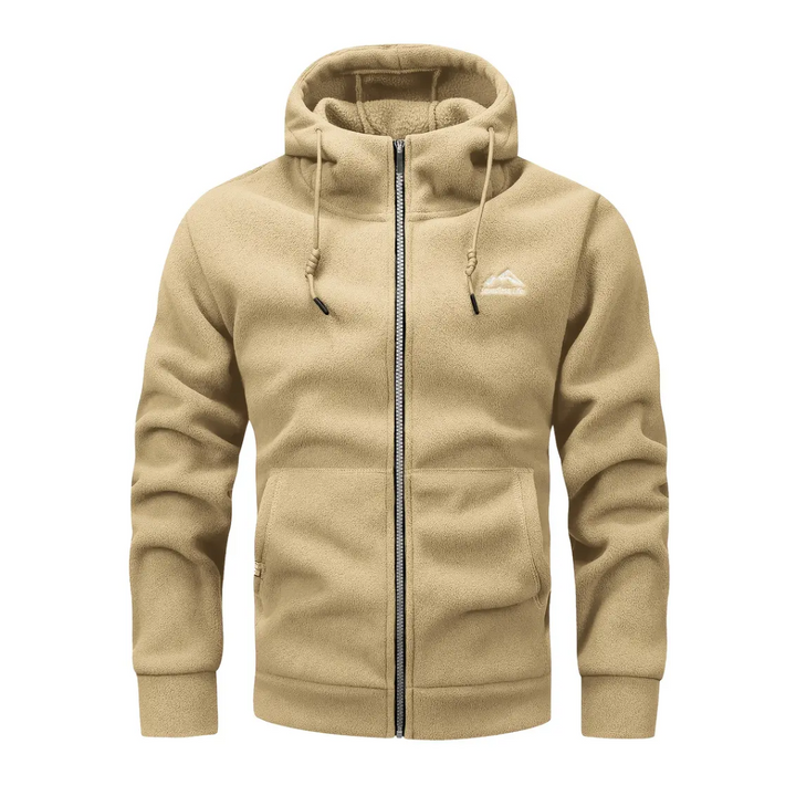 "Heren fleece hoodie: warme, ademende winterjas met polar fleece, verstelbare capuchon en dubbele zakken, ideaal voor outdoor