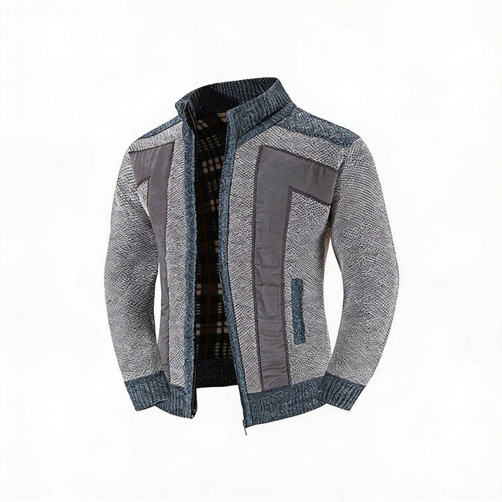 Heren gebreid vest met rits, stijlvol patchwork design, ideaal voor casual wintermode.