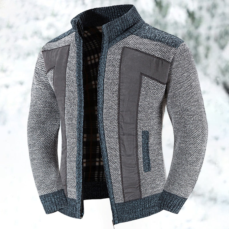 Stijlvol heren ritsvest met uniek patchwork patroon, perfect voor elke gelegenheid of winterlook.