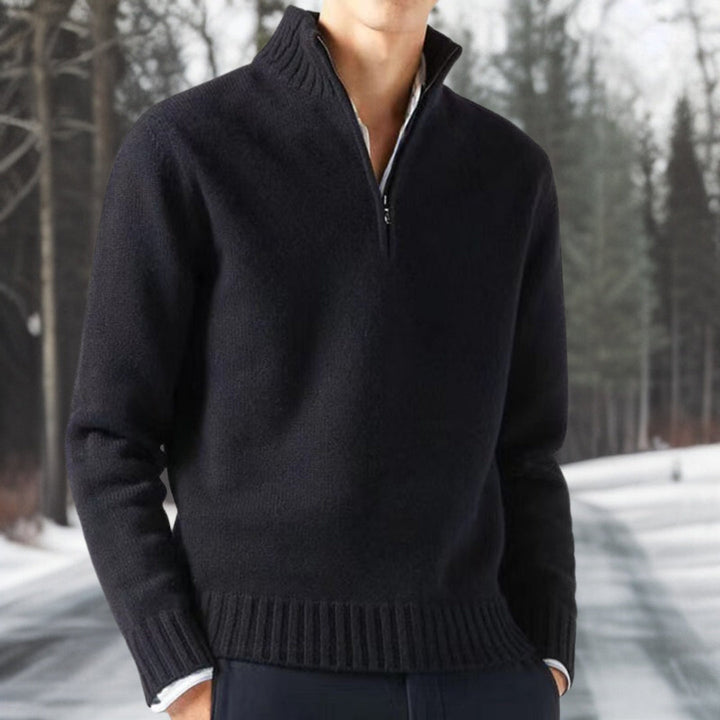 Heren gebreide pullover trui met stijlvolle kwarts rits. Ideaal voor herfst en winter.