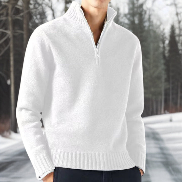 Comfortabele heren trui met breistructuur en zippocol, perfect voor een stijlvolle look.