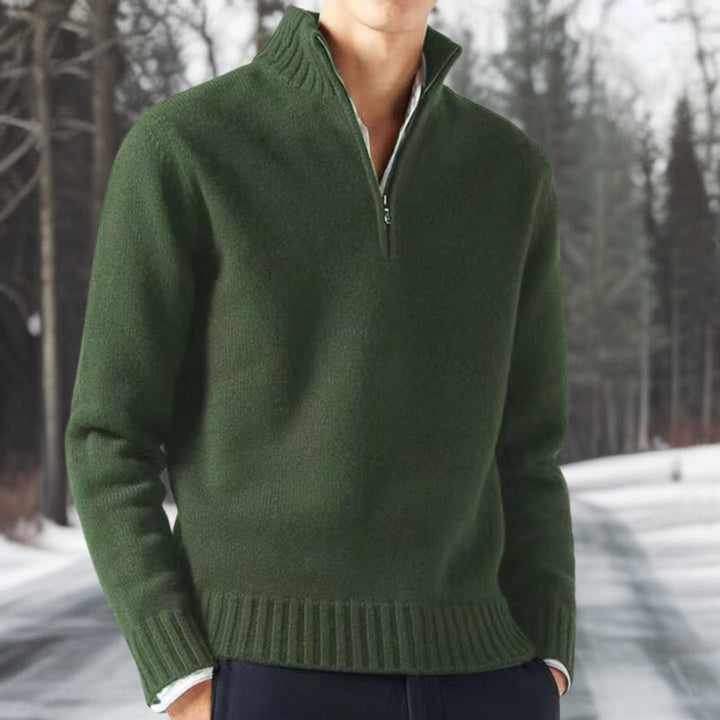 Kwalitatieve heren trui met kwarts rits en gebreide textuur voor een casual of nette look.