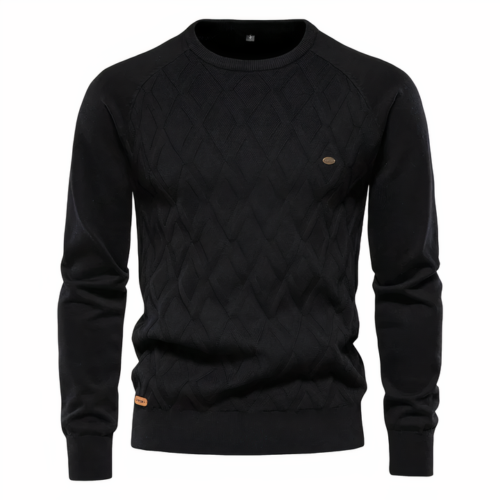 Comfortabele slim fit herentrui, gebreid met verfijnd diamantpatroon. Perfect voor casual en formeel.