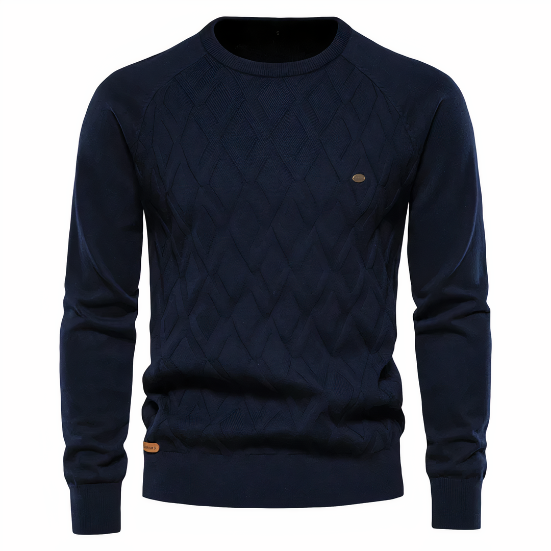 Trendy herenkleding: warme gebreide trui met subtiel diamantpatroon en comfortabele slim fit.