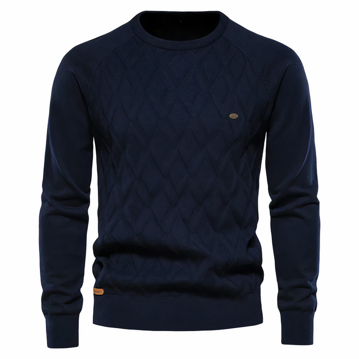 Trendy herenkleding: warme gebreide trui met subtiel diamantpatroon en comfortabele slim fit.