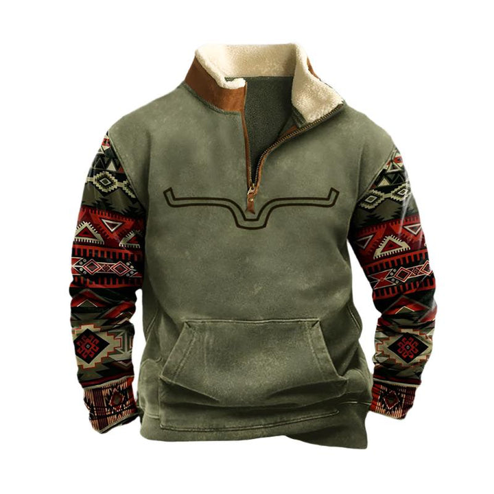 Heren gebreide trui met halve rits in warme winterkleur, ideaal voor comfortabele, casual herenmode.