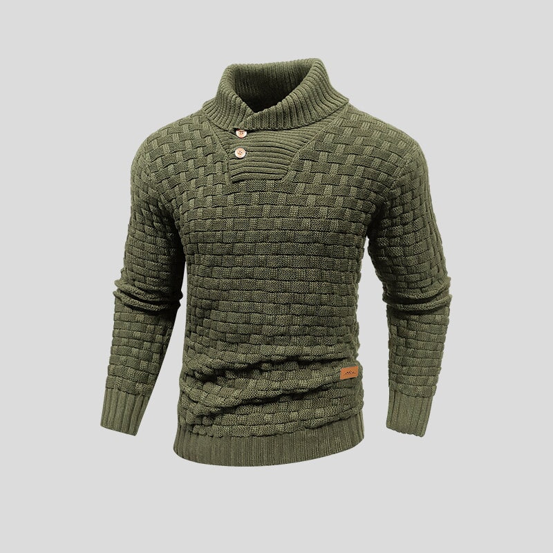 Casual warme heren trui met gebreid patroon en unieke knoopdetails, voor comfort en stijl in de winter.