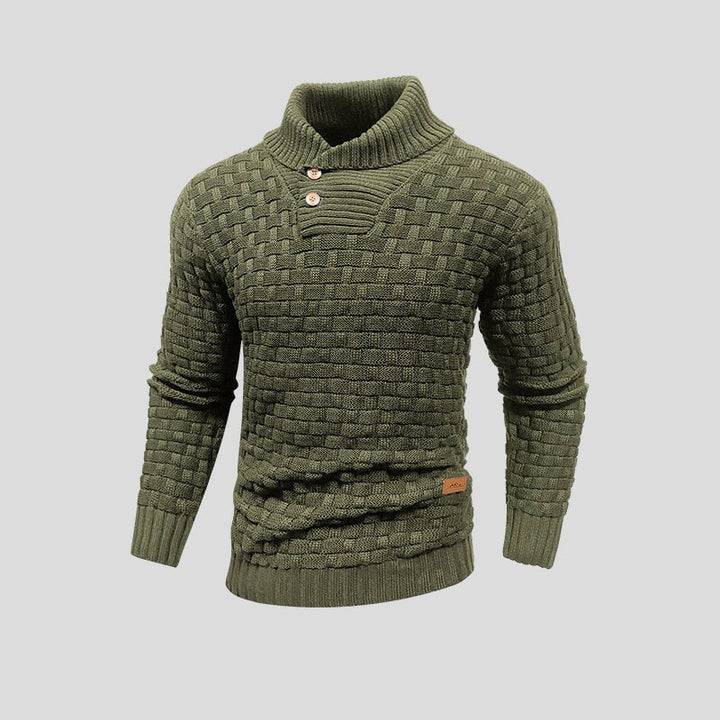 Casual warme heren trui met gebreid patroon en unieke knoopdetails, voor comfort en stijl in de winter.
