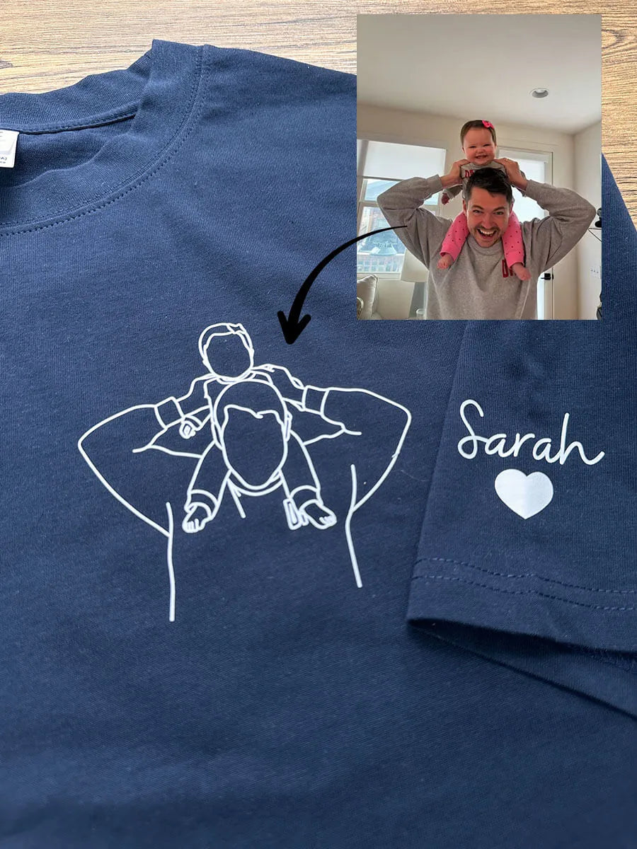 Uniek Vaderdag cadeau: Heren gepersonaliseerde fototrui (hoodie) met geborduurde lijnkunst van een dierbare foto.