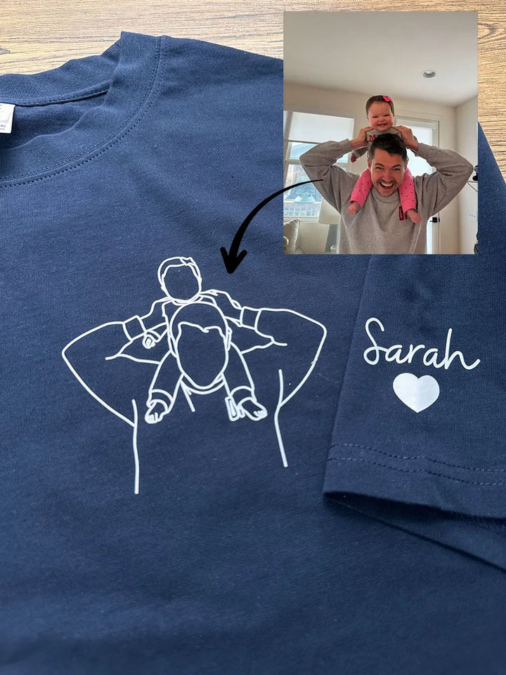 Uniek Vaderdag cadeau: Heren gepersonaliseerde fototrui (hoodie) met geborduurde lijnkunst van een dierbare foto.