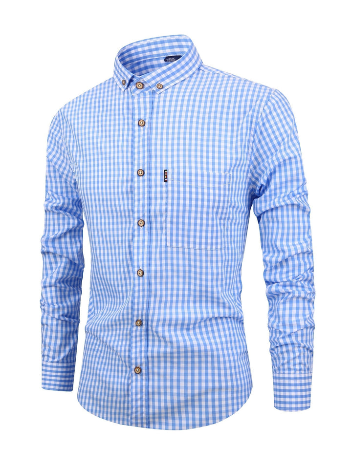 Comfortabel geruit heren overhemd met lange mouwen. Zachte stof en relaxte pasvorm voor een ontspannen, stijlvolle look.