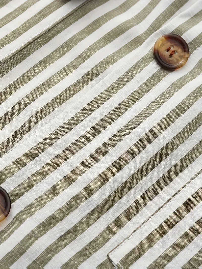 Heren casual overhemd met gestreept design, V-hals en lange mouwen; perfect voor ontspanning.