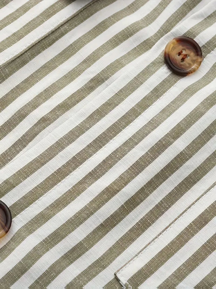 Heren casual overhemd met gestreept design, V-hals en lange mouwen; perfect voor ontspanning.
