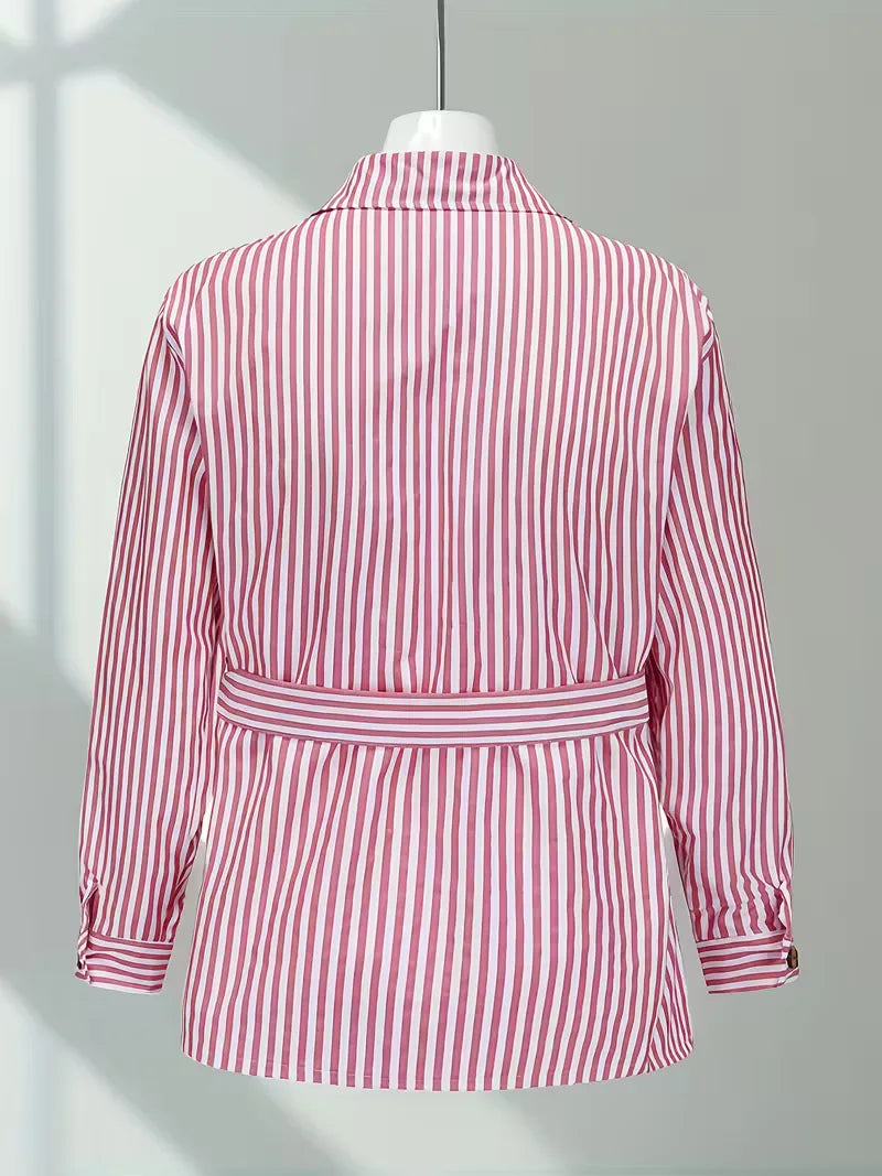 Lange mouwen gestreept heren overhemd met V-hals, casual en comfortabel voor alle dagen.