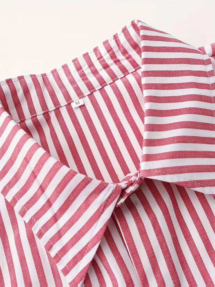 Comfortabel casual gestreept heren overhemd, V-hals, lange mouwen; ideaal voor lente en zomer.