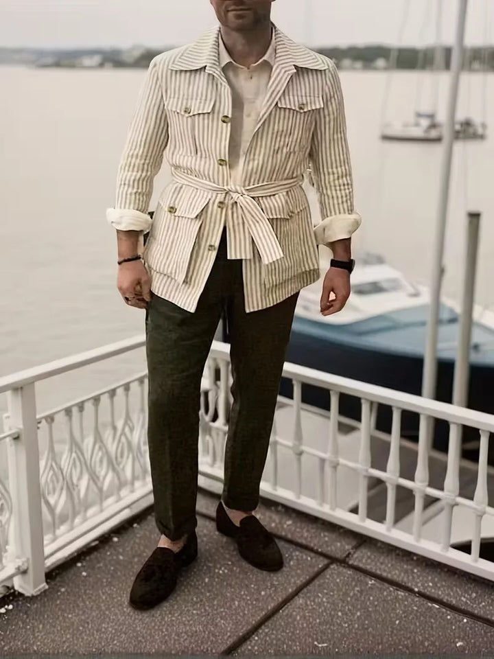 Heren casual overhemd: gestreept patroon, V-hals, lange mouwen en slim fit voor elke gelegenheid.